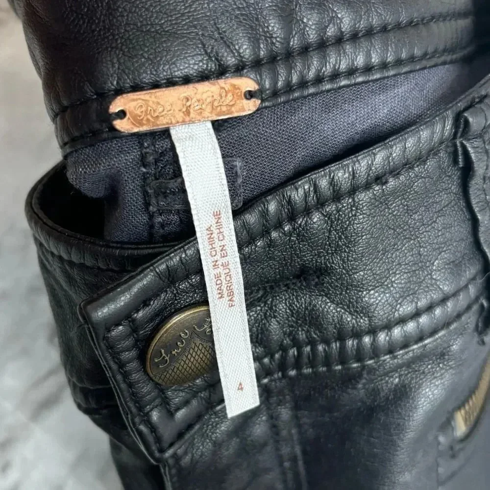 Free People Faux leather Skinny Jeans size 4 Black Gold Zipper detail